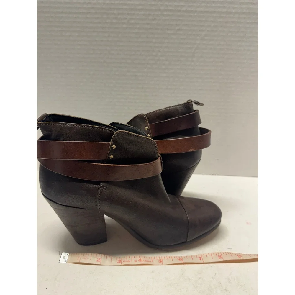 Rag & Bone Harrow Dark Brown Leather Wrap Strap Block Heel Ankle Boots Size 39 9